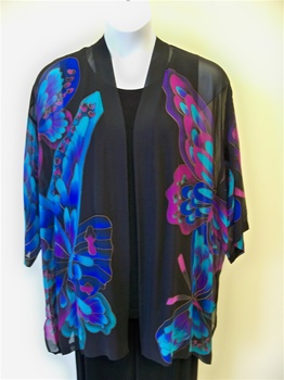 Black Butterfly  Silk  Kimono Jacket   Plus Size