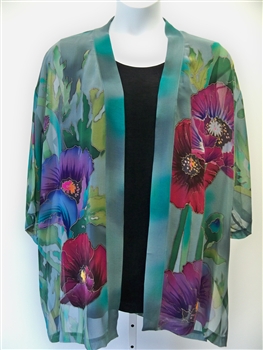 Slate Poppy  Silk  Kimono Jacket