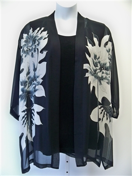 Black & White Floral  Silk  Kimono Jacket