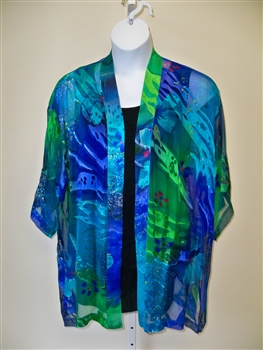 Tropical  Silk  Kimono Jacket   Plus Size