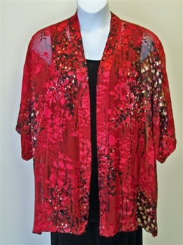 Red Burnout  Silk  Kimono Jacket   Plus Size