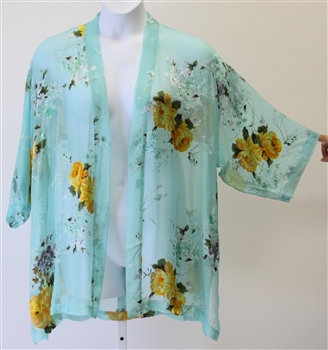 Mint Floral  Silk  Kimono Jacket