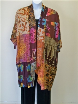 Cascading Patchwork Brown  Gold Kimono Duster Jacket