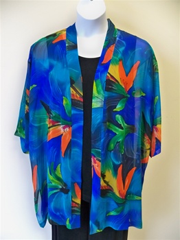 Blue Paradise  Silk  Kimono Jacket   Plus Size