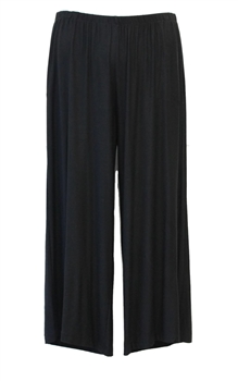 Fenini Black  Rayon Jersey Knit Wide Leg Crop Pant