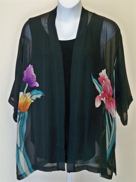 Happening makker Kilde Black Iris Silk Kimono Jacket Plus Size