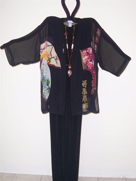 Asian Fan Silk Kimono Plus