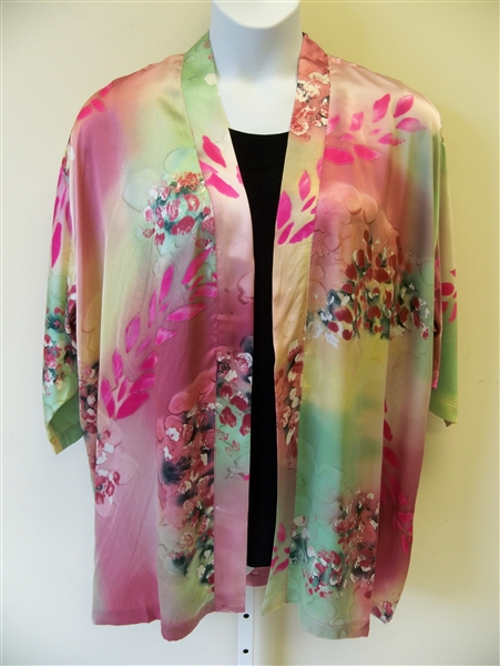 Satin Rose Silk Kimono Jacket Plus Size