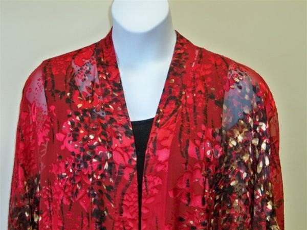 Red Burnout Silk Kimono Jacket Plus Size